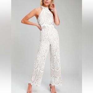 White lace bridal pant suit